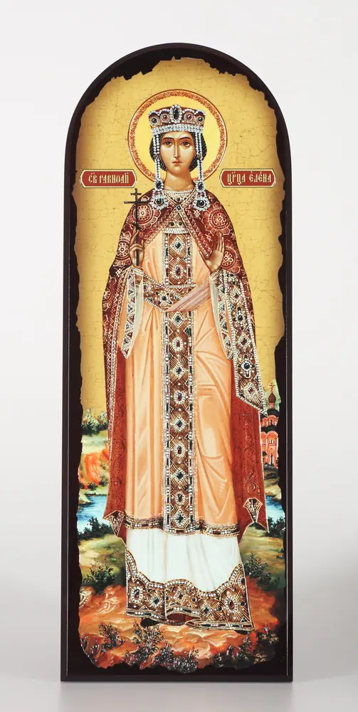 Icon on MDF 18×50 arched, 3D print, varnish Helen