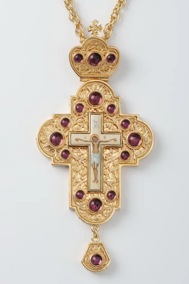 Pectoral cross filigree №0018 double rim painting / gilding