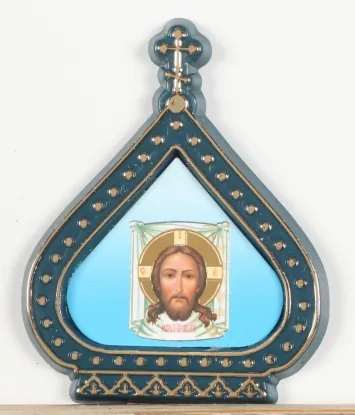 Icon in plastic frame icon dome (light-blue background) Saviour Not Made by Hands 01