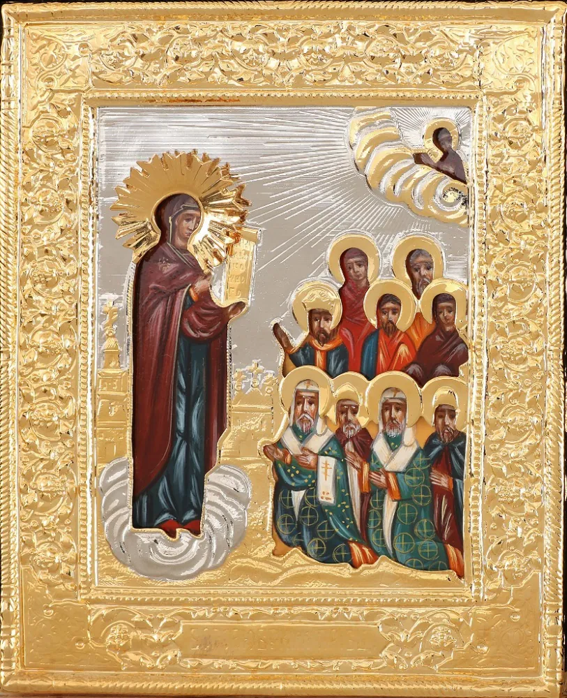 Painted icon of the Mother of God «Bogolyubovo» 13×18, oil, riza cover №78, gilding