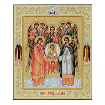 Icon on board 33×40 3D print, varnish Synaxis of Archangel Michael