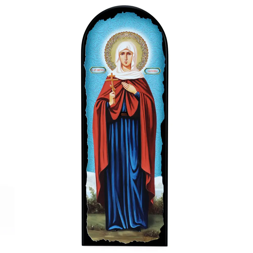 Icon on MDF 18×50 arched, 3D print, varnish Victoria of Ephesus