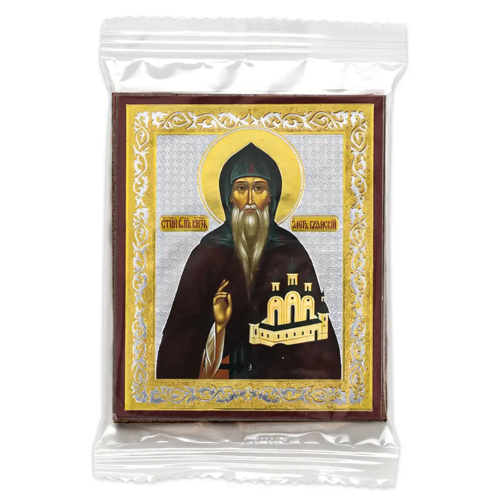 Icon on wooden panel 6×9 double embossing, annotation, packaging Oleg of Bryansk