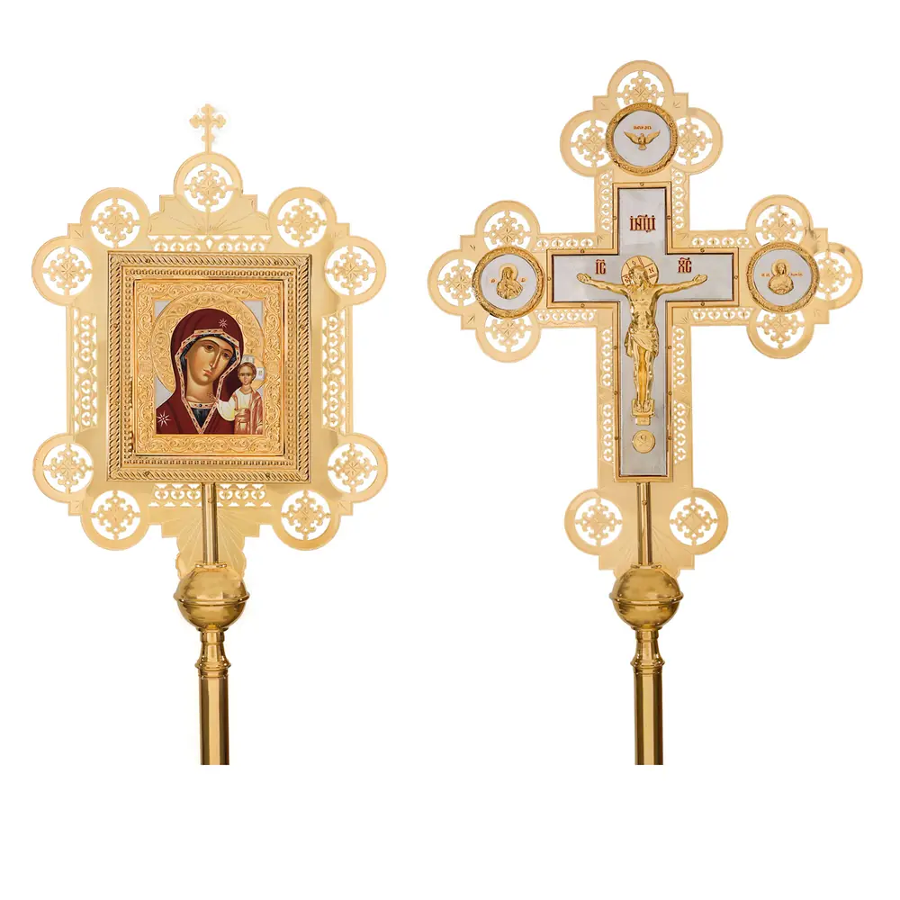 Cross-icon №2 processional double-sided with electroformed overlay combined without poles