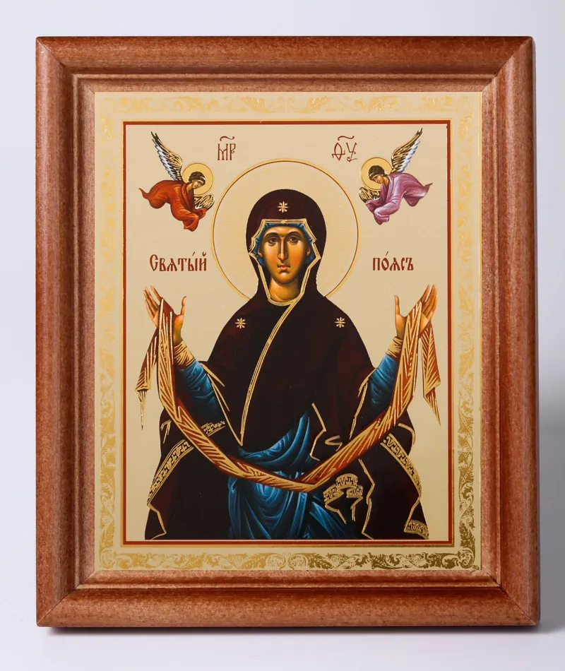 Icon in wooden frame №1 11×13 double embossing Holy Belt