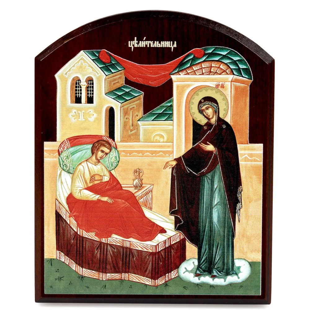 Icon on board 10×12 3D print, arched, varnish Healer 2