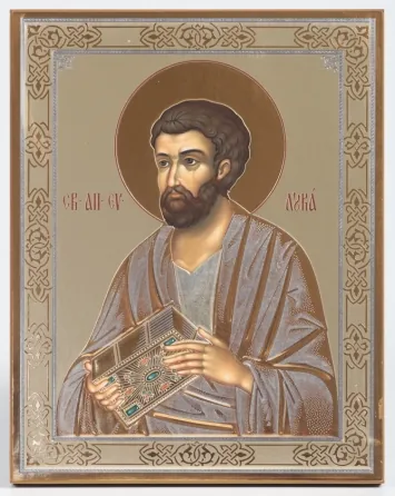 Icon on wooden panel 21×32 chipboard blind embossing, packaging Luke Apostle 3