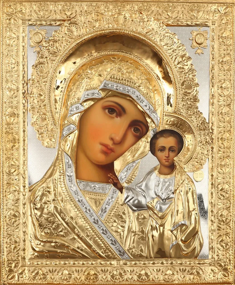 Painted icon of the Mother of God «Kazan» 50×60, oil, riza cover №130, gilding
