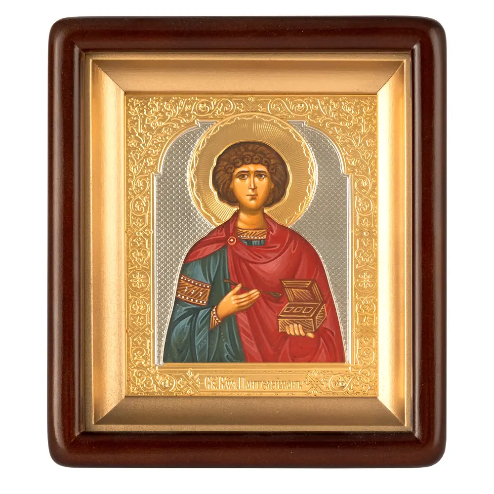 ფერწერული ხატი კიოტში 11×13 ზეთი, მოჭედილობა ღია, თითბერი, მოოქროვება, კიოტი №2 პანტელეიმონი, 03915