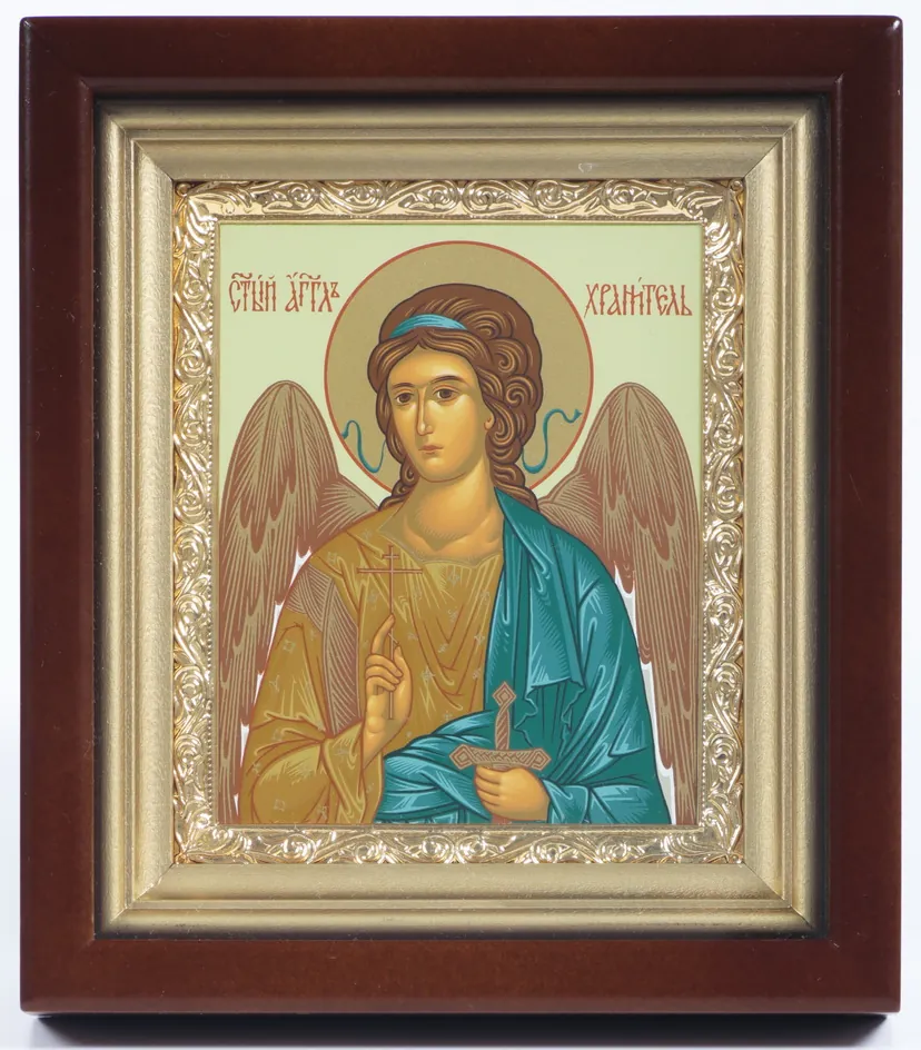 ხატი კიოტში 11×13 რთული, ტემპერა, მოოქროვილი ჩარჩო მფარველი ანგელოზი