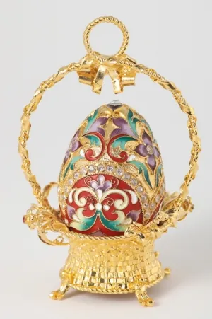 Easter egg filigree, enamel, stones in basket / gilding