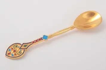Communion spoon cast small №5 enamel / gilding / silver