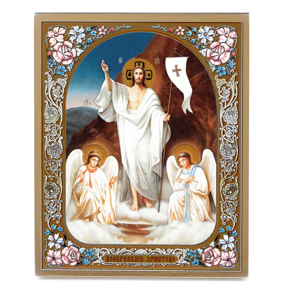 Icon on board 13×15 gilded finish, 3D print, varnish Resurrection of Christ 3