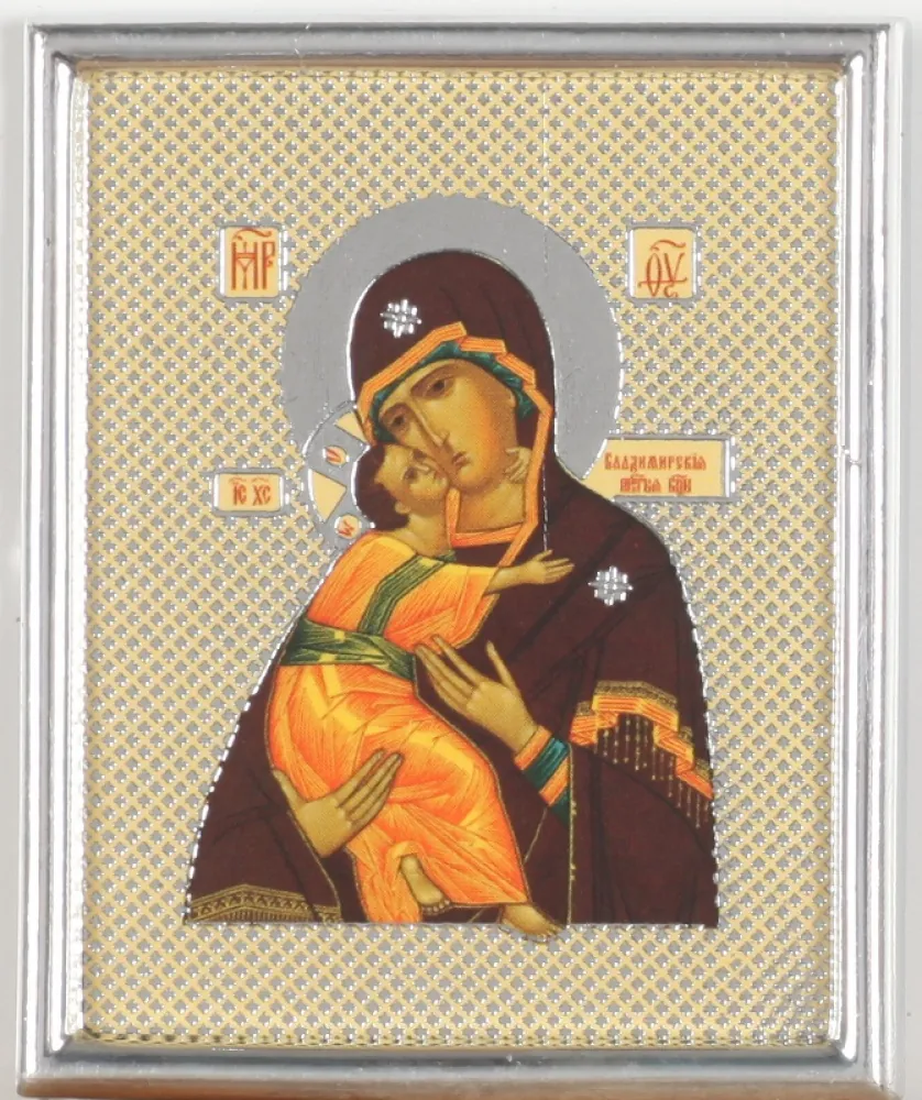 Icon in plastic frame 4×5 metallised Vladimir Mother of God
