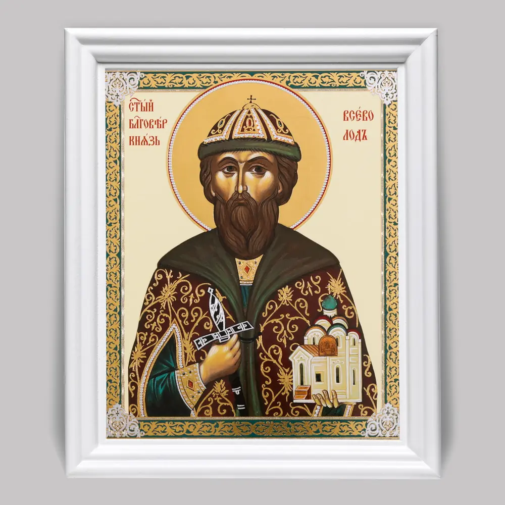 Icon in wooden frame №3 11×13 (white) double embossing Vsevolod