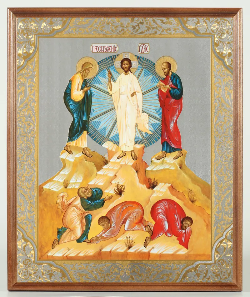 Икона в деревянной рамке №1 30х40 двойное тиснение, упаковка Преображение
