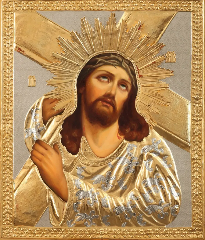 Painted icon of the Saviour 40×50, oil, riza cover №177, gilding
