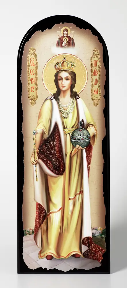Icon on MDF 18×50 arched, 3D print, varnish Esther