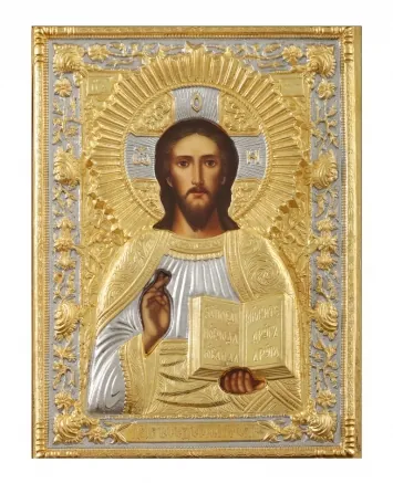 Painted icon of the Saviour 18×24, oil, riza cover №233, matte gilding
