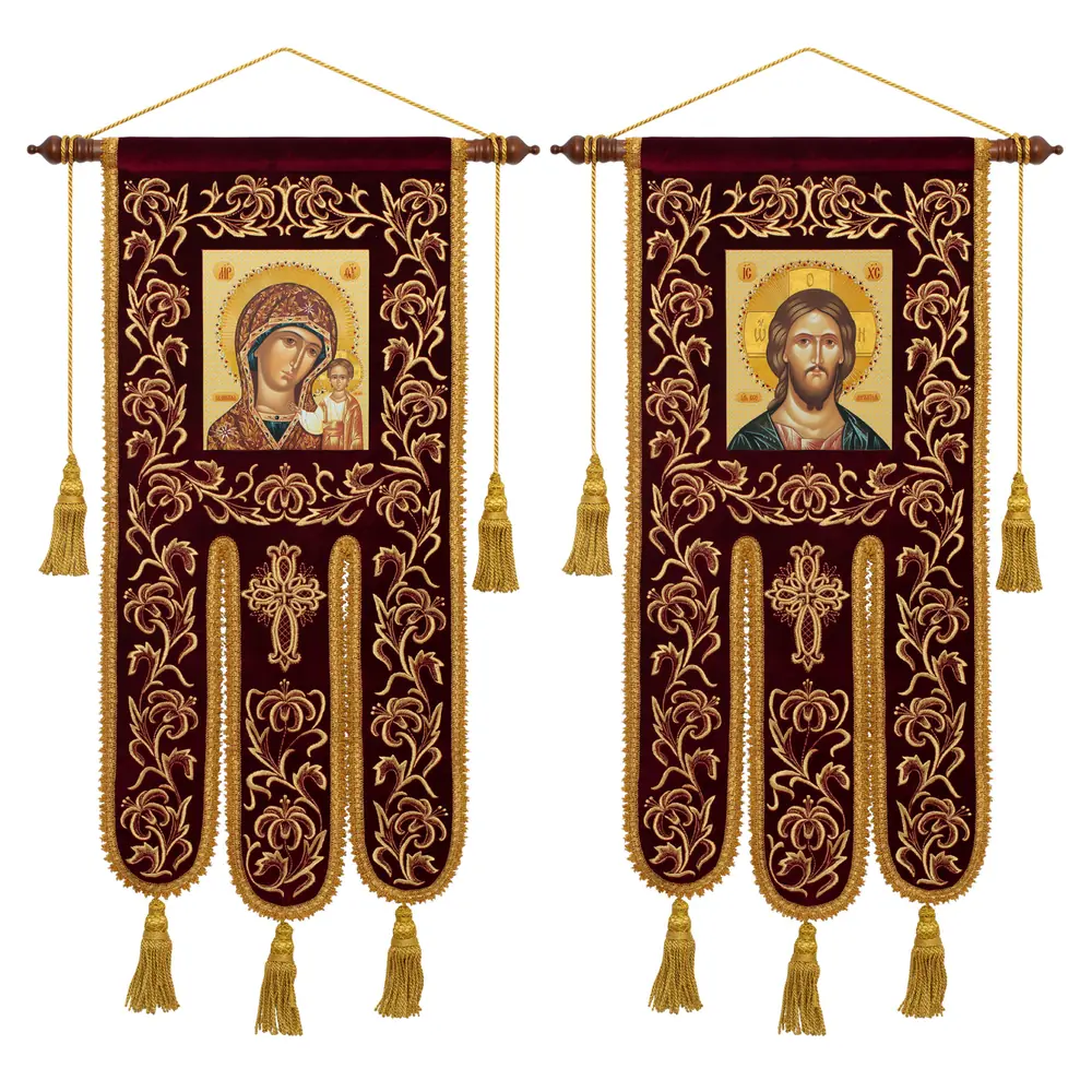 Banners on velvet medium satin-stitch embroidery, photo 3D print (pair) №2