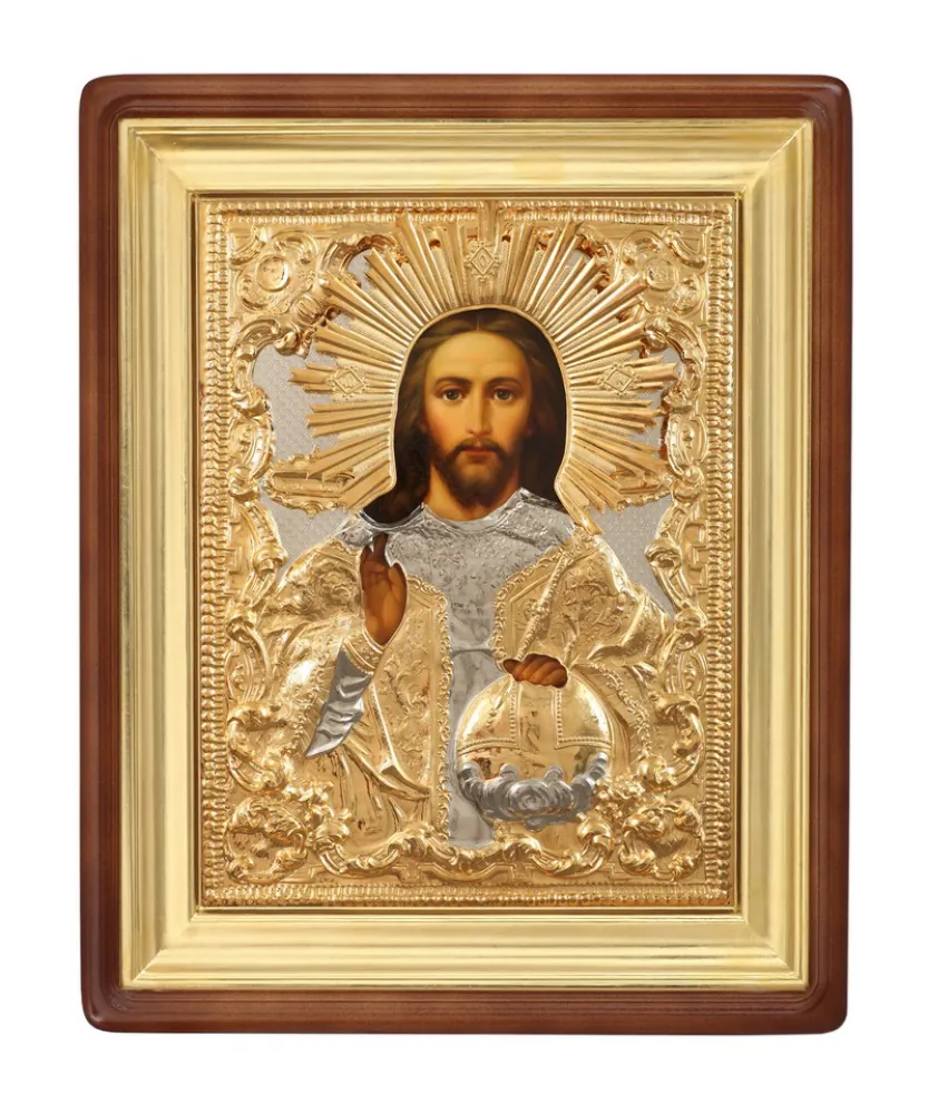 Painted icon in icon case 40×50 oil, riza cover №60, icon case №1 Saviour