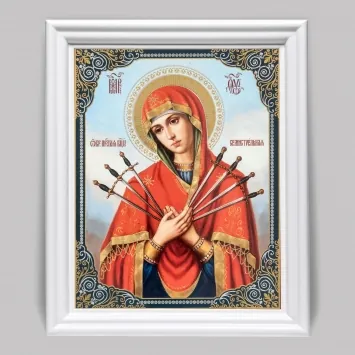 Icon in wooden frame №3 11×13 (white) double embossing Seven Arrows Mother of God 4