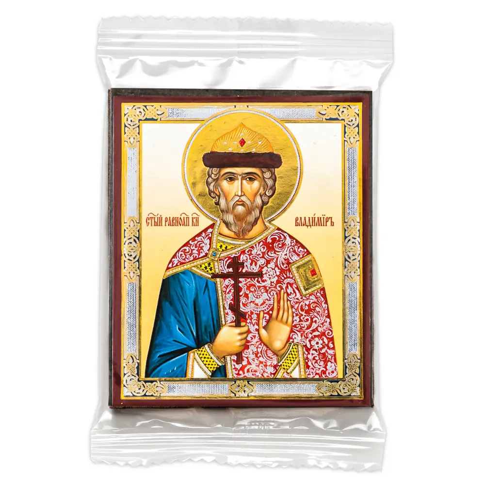 Icon on wooden panel 6×9 double embossing, annotation, packaging Vladimir, Equal-to-the-Apostles Prince of Kiev 4