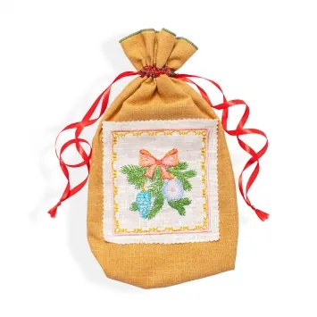 Pouch for Christmas gifts with machine embroidery 18×32 №4