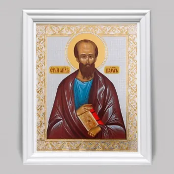 Icon in wooden frame №3 11×13 (white) double embossing Paul, Apostle