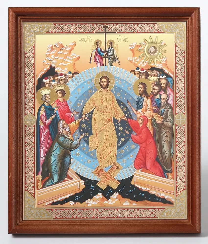 ხატი ხის ჩარჩოში №1 18×24 ორმაგი ტვიფრი, სანაწილე-ვარსკვლავი, შეფუთვა ქრისტეს აღდგომა 54