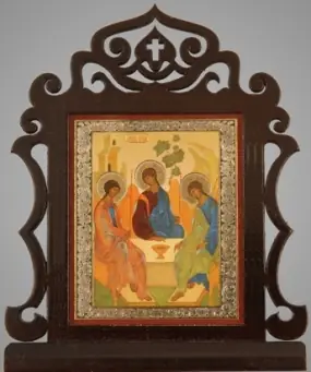 Икона настольная 6х7 двойное тиснение Троица (Рублевская)