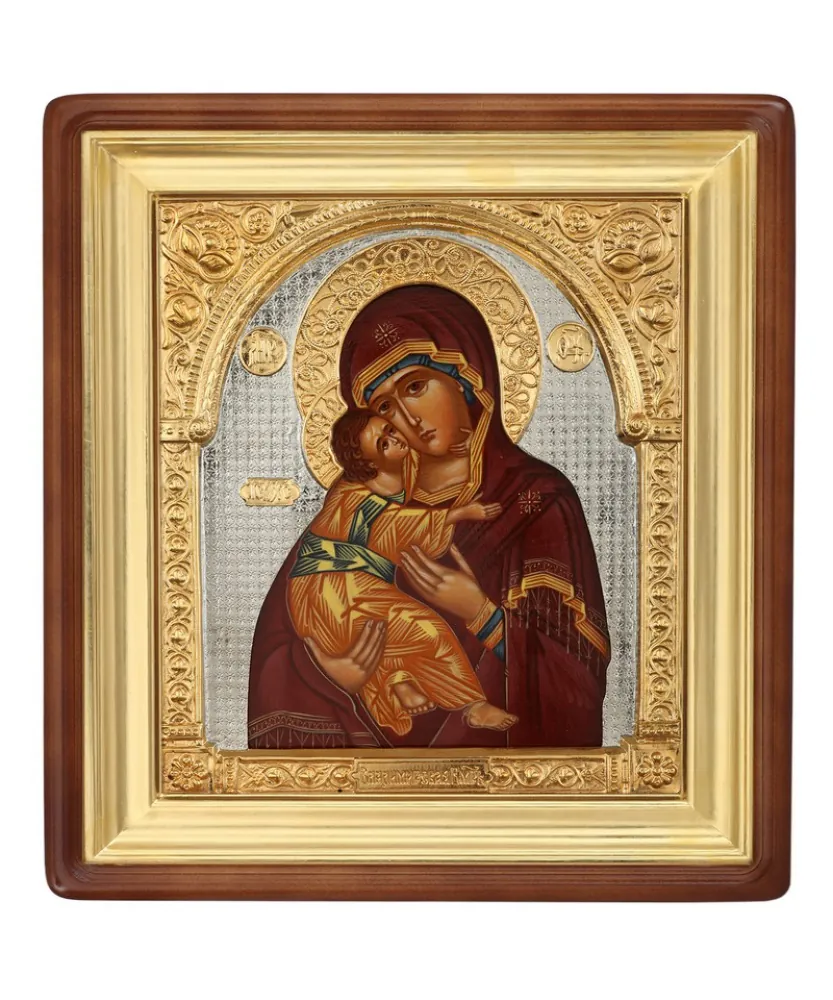 ფერწერული ხატი კიოტში 24×30 ტემპერა, მოჭედილობა №46, კიოტი №1 ვლადიმირის ღვთისმშობელი