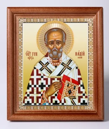 Икона в деревянной рамке 11х13 Набор с Днем Ангела, двойное тиснение Геннадий Цареградский