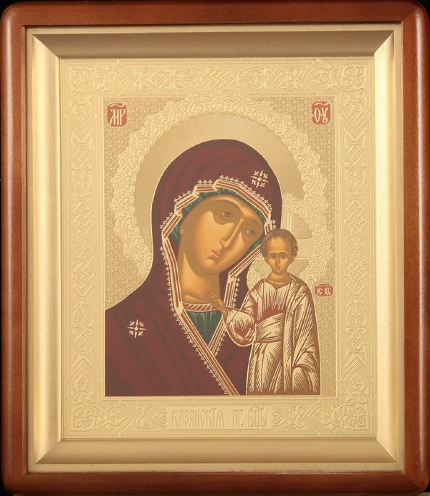 ხატი კიოტში 18×24 ფიგურული, ტემპერა №5 ყაზანის ღვთისმშობელი (ყვითელი ფონი)