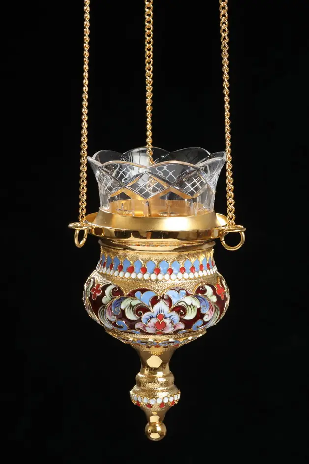 Filigree vigil lamp Greek with painting / gilding