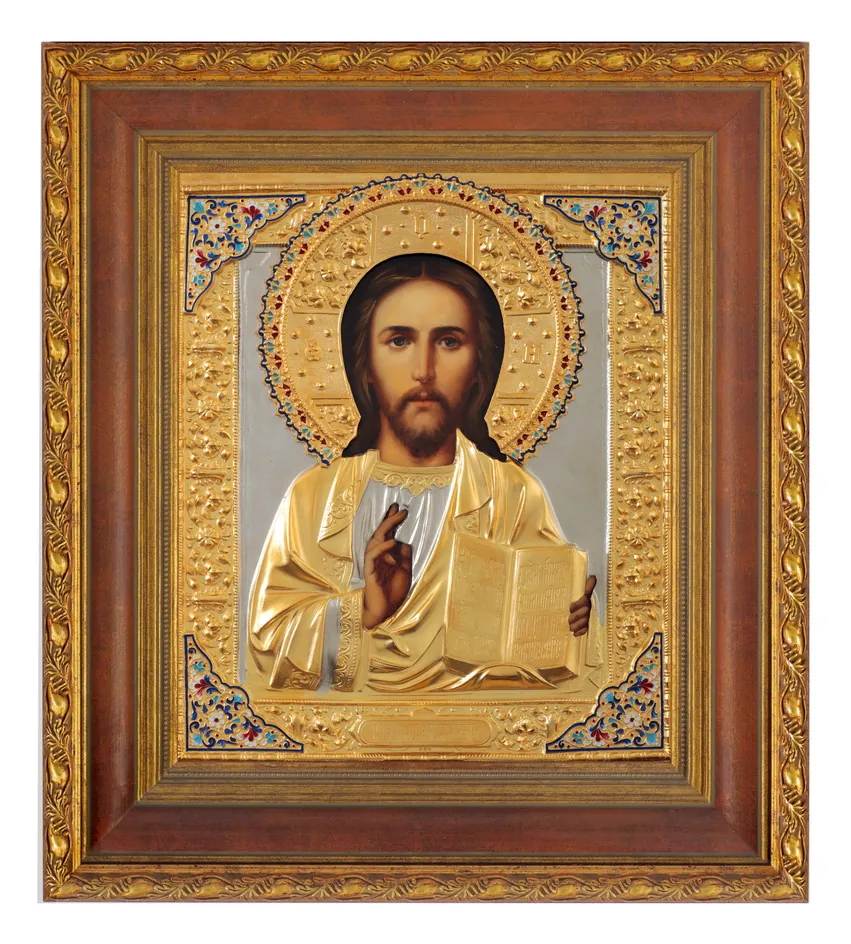 ფერწერული ხატი კიოტში 24×30 ზეთი, მოჭედილობა №24, მქრქალი მოოქროვება, მინანქარი, კიოტი №22 მაცხოვარი
