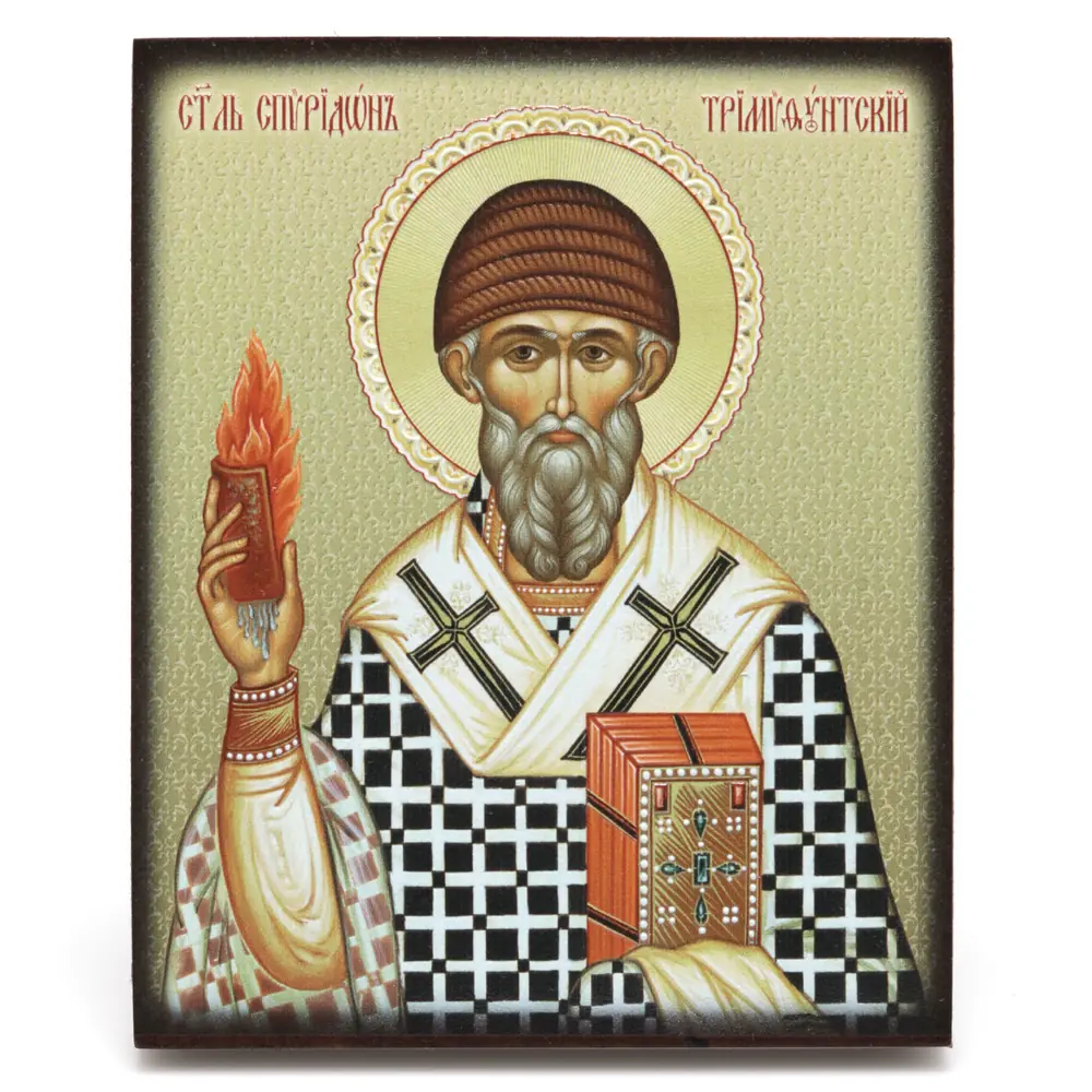 Icon on board 9×11 3D print, varnish Spyridon of Trimythous 2