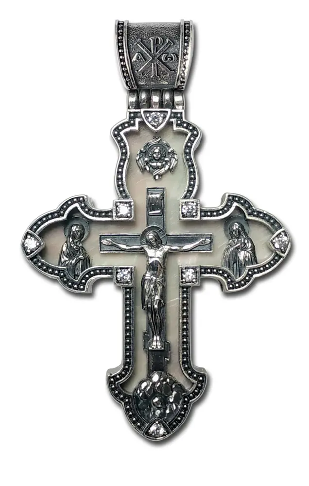 Neck cross №34 / cubic zirconia silver mother-of-pearl