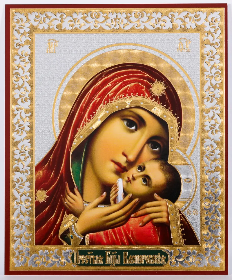 Icon on wooden panel 11×13 double embossing Kasperov Mother of God