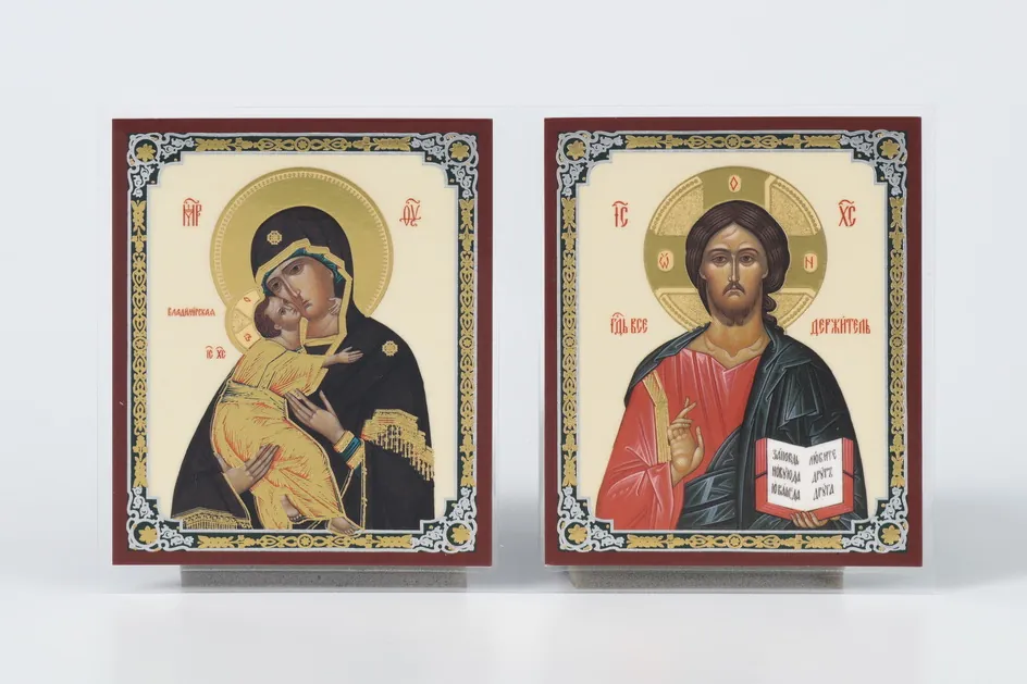 Icon in rigid lamination folding icon-double 7×12 double embossing Saviour-Vladimir Mother of God 4