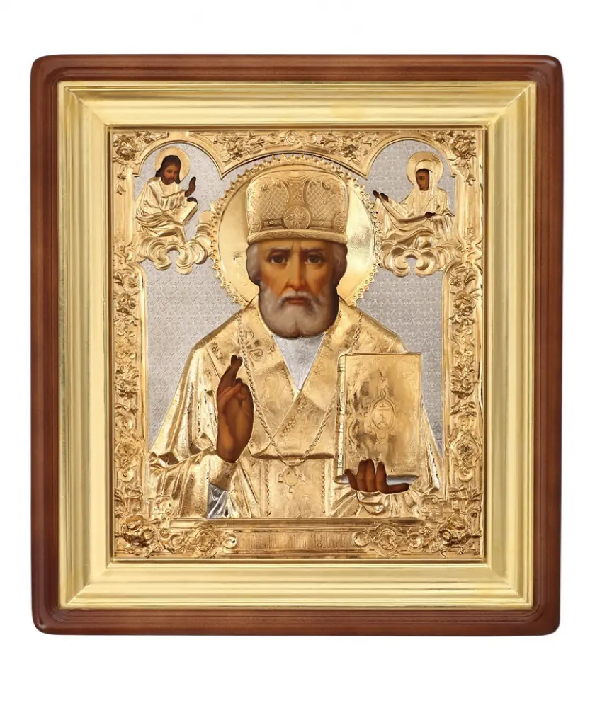 Painted icon in icon case 24×30 oil, riza cover №111, icon case №1 Nicholas the Wonderworker