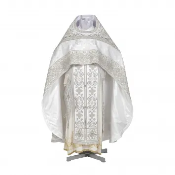Priest's vestment №68 combined brocade / gabardine, machine embroidery white