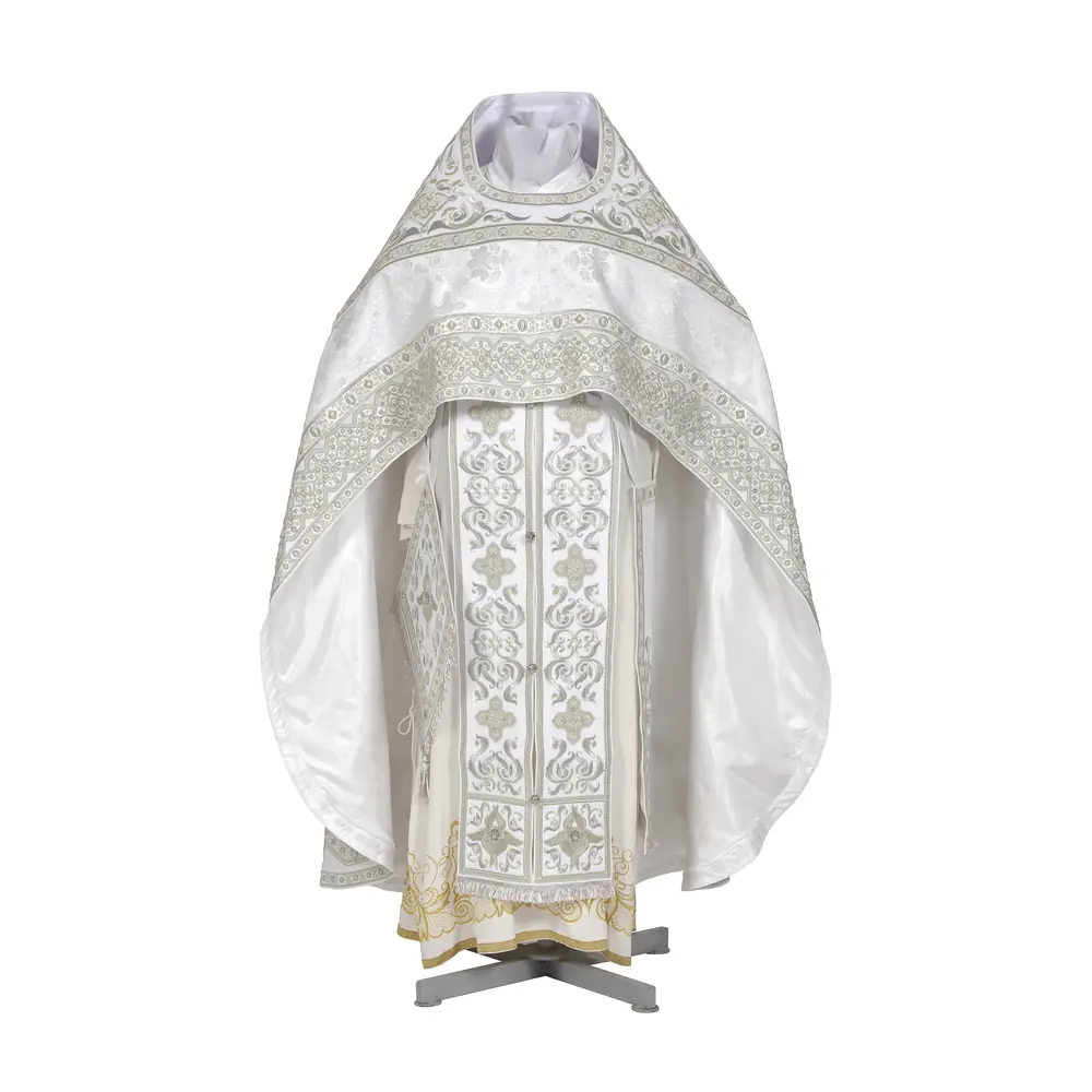 Priest's vestment №68 combined brocade / gabardine, machine embroidery white