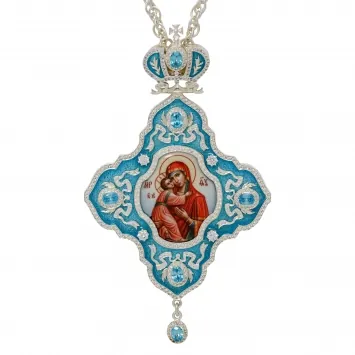 Panagia №233 / cubic zirconia decal, enamel / silver plating / Vladimir Mother of God