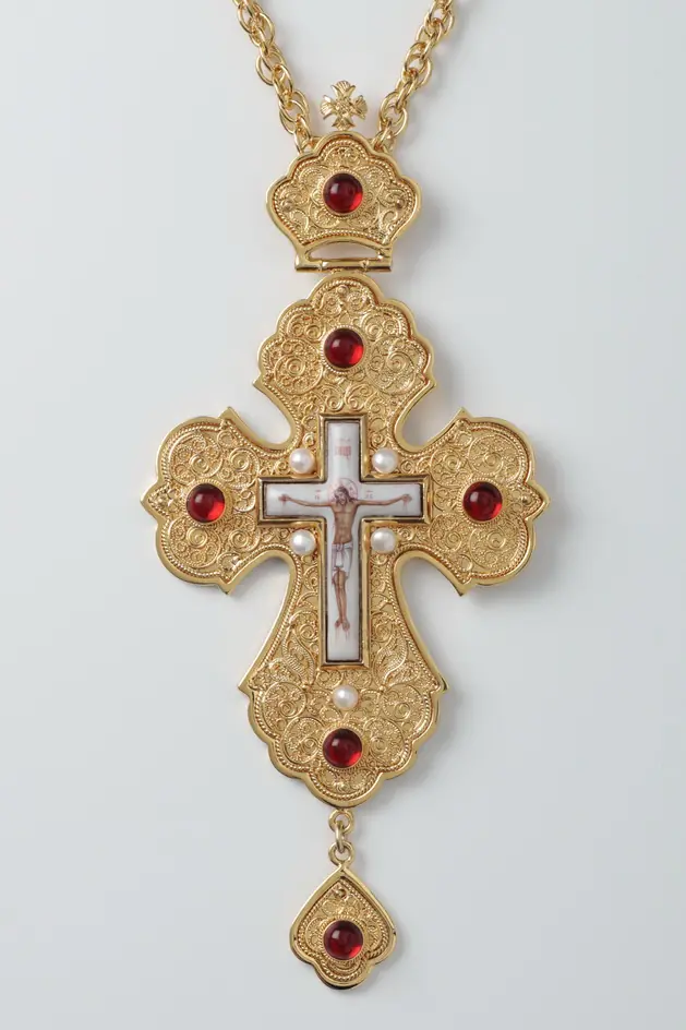 Pectoral cross filigree №0013 single rim enamel miniature / gilding