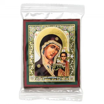 Icon on wooden panel 6×9 double embossing, annotation, packaging Kazan Mother of God 10
