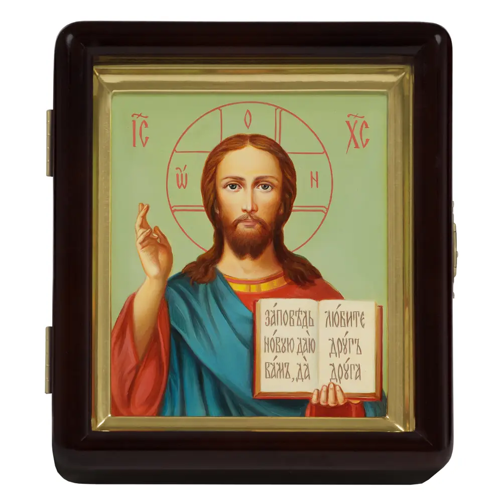 Painted icon on board in icon case 11×13 oil, icon case №1 Saviour, 06111