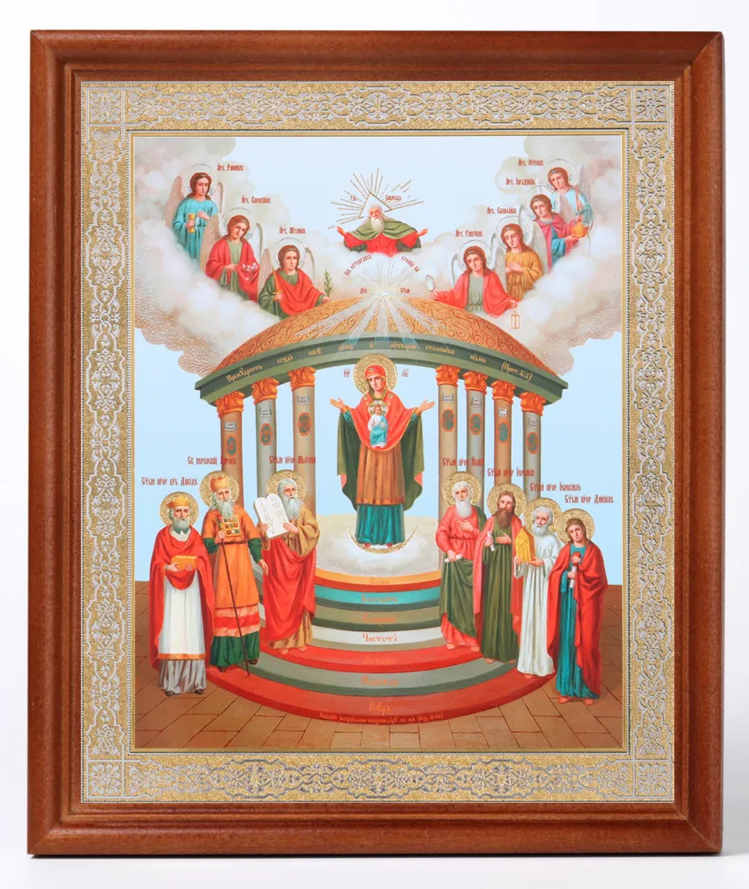 Icon in wooden frame №1 18×24 double embossing Seven-Pillared Mother of God