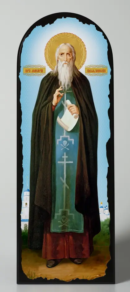 Icon on MDF 18×50 arched, 3D print, varnish Macarius of Kalyazin 2