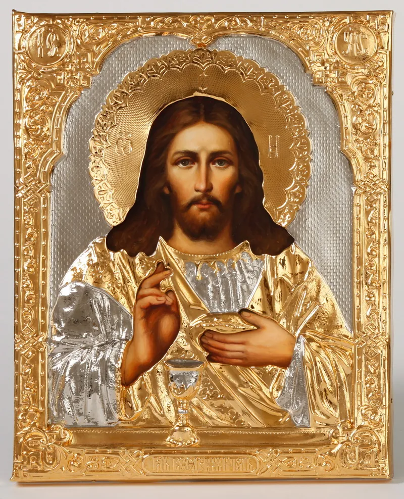 Painted icon of the Saviour 18×24, oil, riza cover №257, gilding